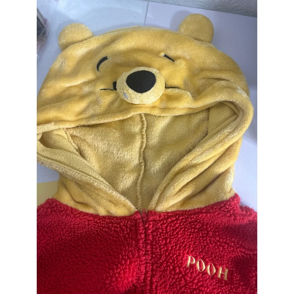 Disney Winnie the Pooh Red Yellow Fleece Hooded Onesie Pajamas  Long Sleeve - Picture 11 of 13